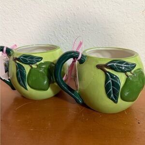 Blue Sky Clayworks Green Summer Lime Tree And Honey Bee Ceramic Coffee Mugs